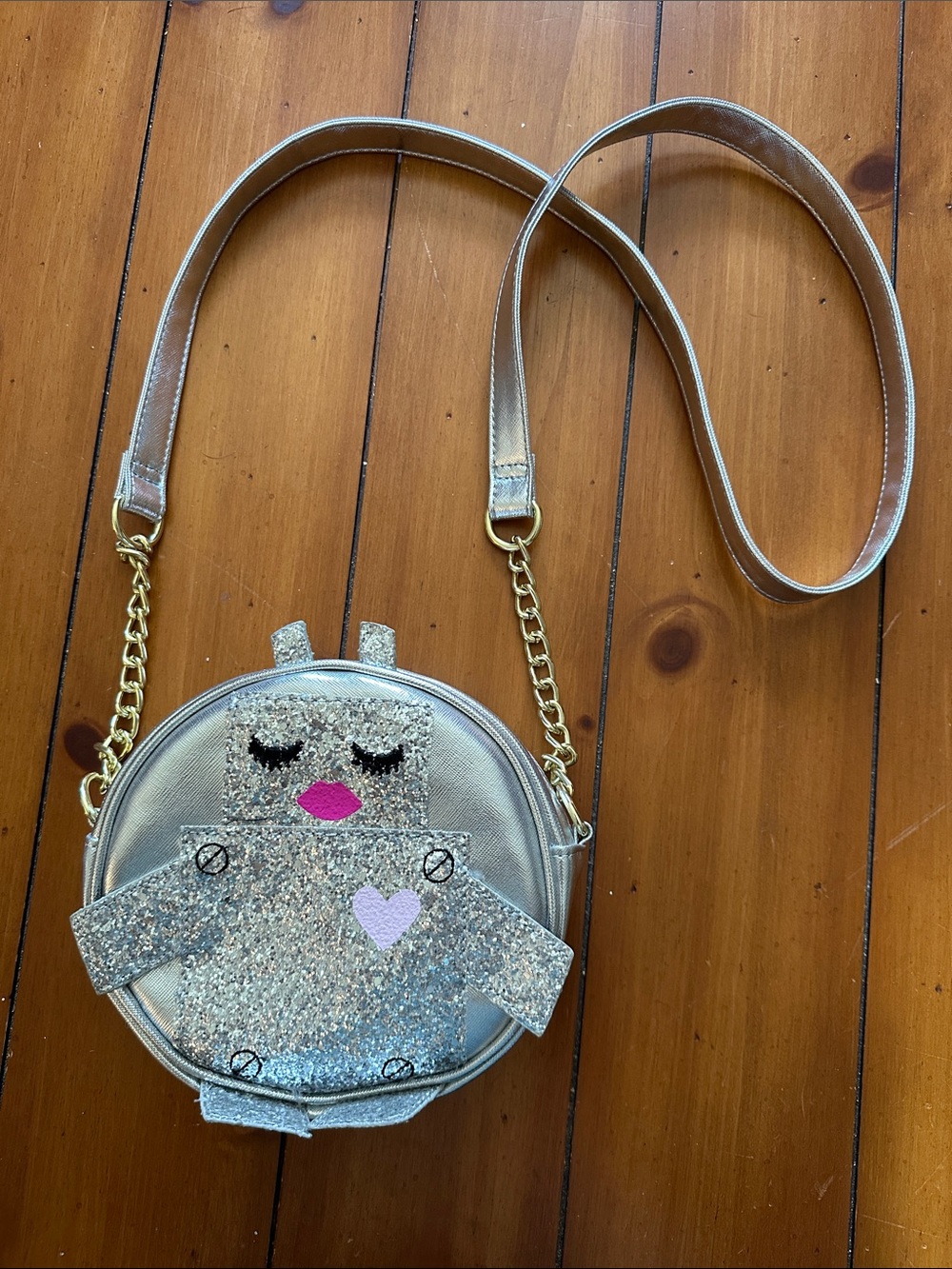 Betsey Johnson Silver Glitter Robot Mini Crossbody with Pink Accent